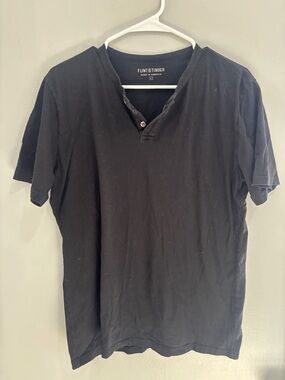 Flint and Tinder Mens T Shirt Short Sleeve Black Green Cotton Slub Sz L